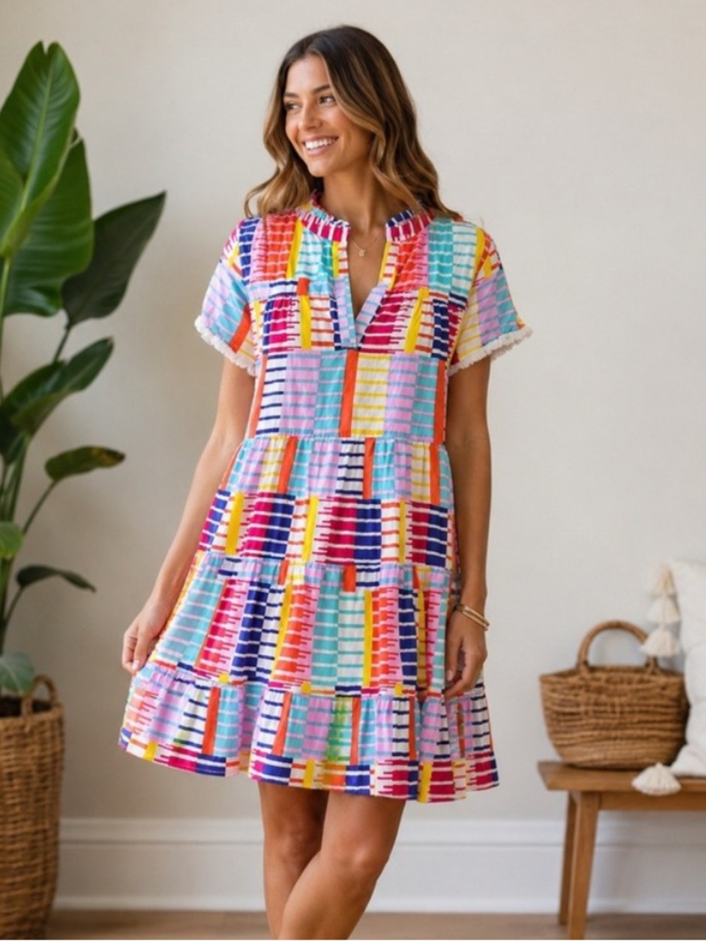 Avara exclusive THML Multi-Color Striped Block Mini Dress NWT small
